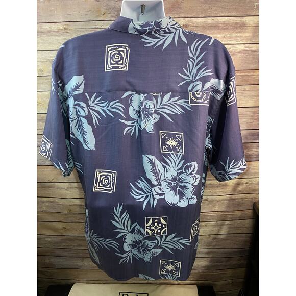Jos A Bank Shirt Mens L Blue Palm Trees 100%  Silk Hawaiian Button Up Relaxed - Picture 3 of 9
